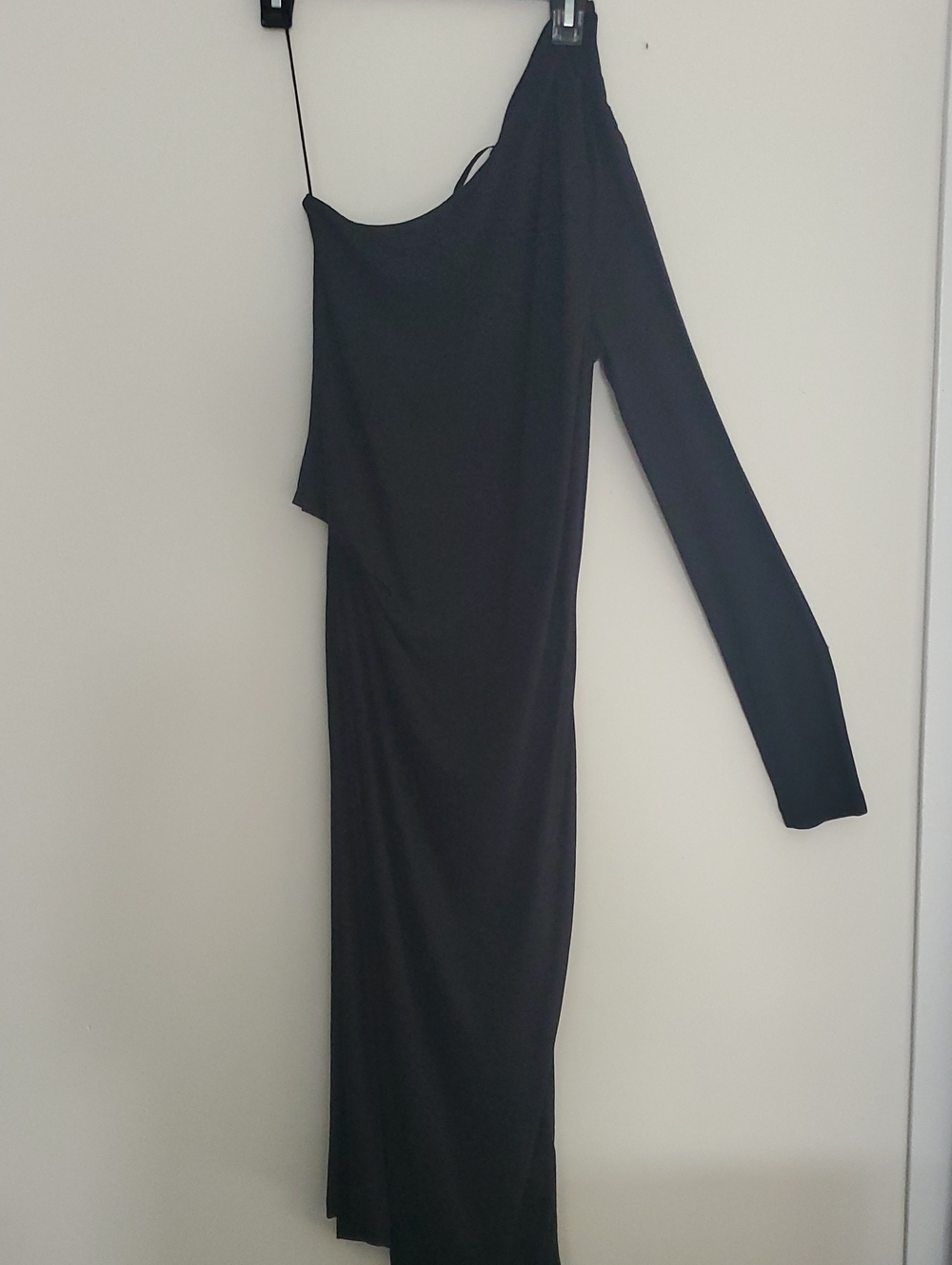 Helmut Lang Black One Sleeve Viscose Asymmetrical Midi Dress